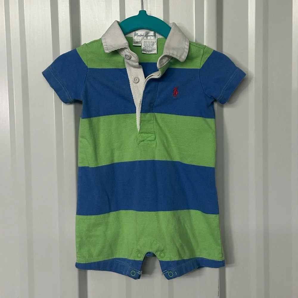 Infant Boys Ralph Lauren Polo Collared Onesie Classic Preppy Baby Outfit Size 3M